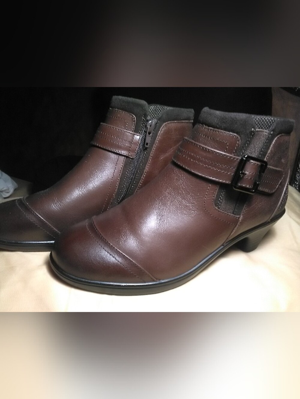 NWOT ORTHOFEET BIOHEEL Brown Leather Ankle Booties Side Zipper & Buckle SZ. 8.5 - Picture 7 of 10